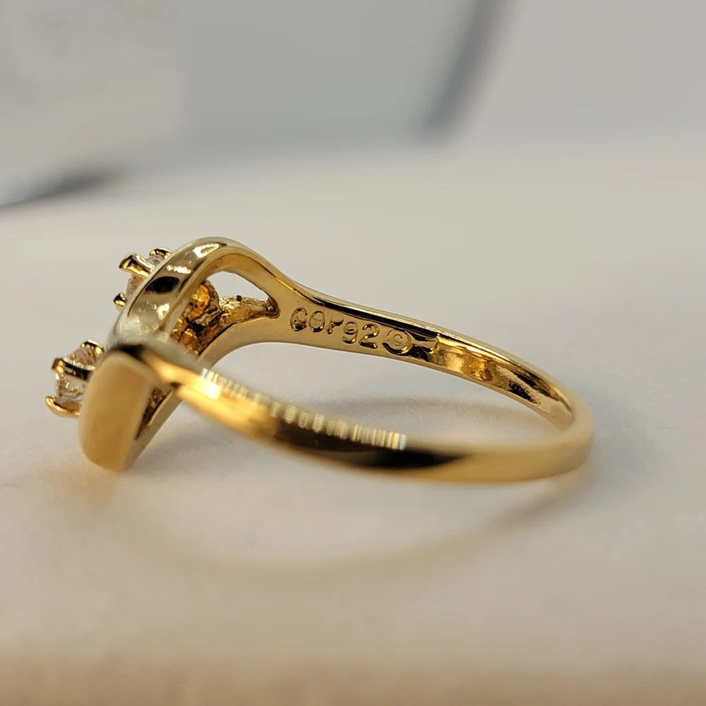 Vintage Ring Signed COP 92 Gold Plated CZ Diamonds Size 9 Castings on Parade